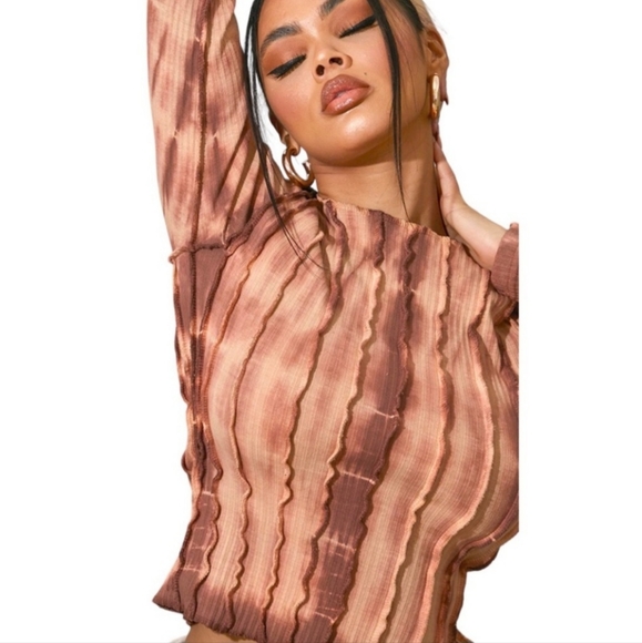 Pretty Little Thing | Ribbed Tie Dye Contrast Seam Long Sleeve Top | Size 6 NWOT - Picture 11 of 12